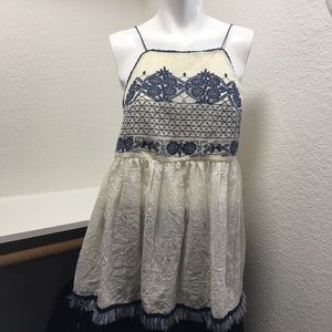 Alya • Halter Top Cream/Blue Embroidery | Sz M